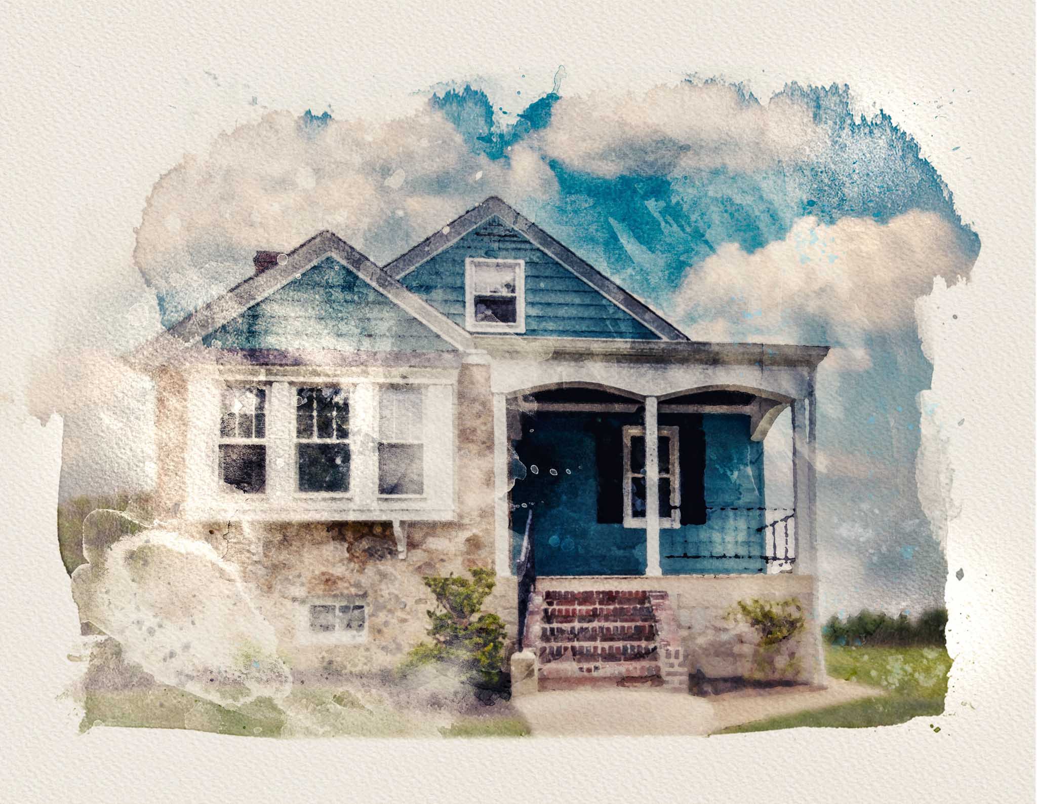 Custom house portrait gifted to longtime homeowners as a farewell memory