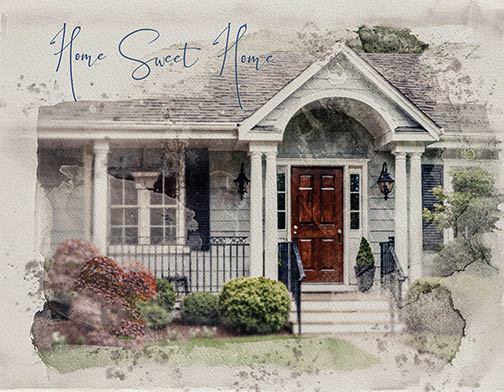 Custom house portrait featuring a daughter's planted maple tree